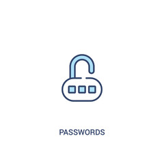 passwords concept 2 colored icon. simple line element illustration. outline blue passwords symbol. can be used for web and mobile ui/ux.