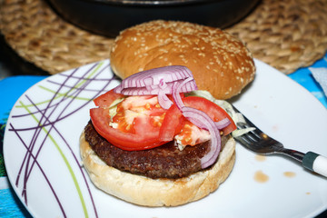 Tasty hamburger in your own kitchen crafted from beef