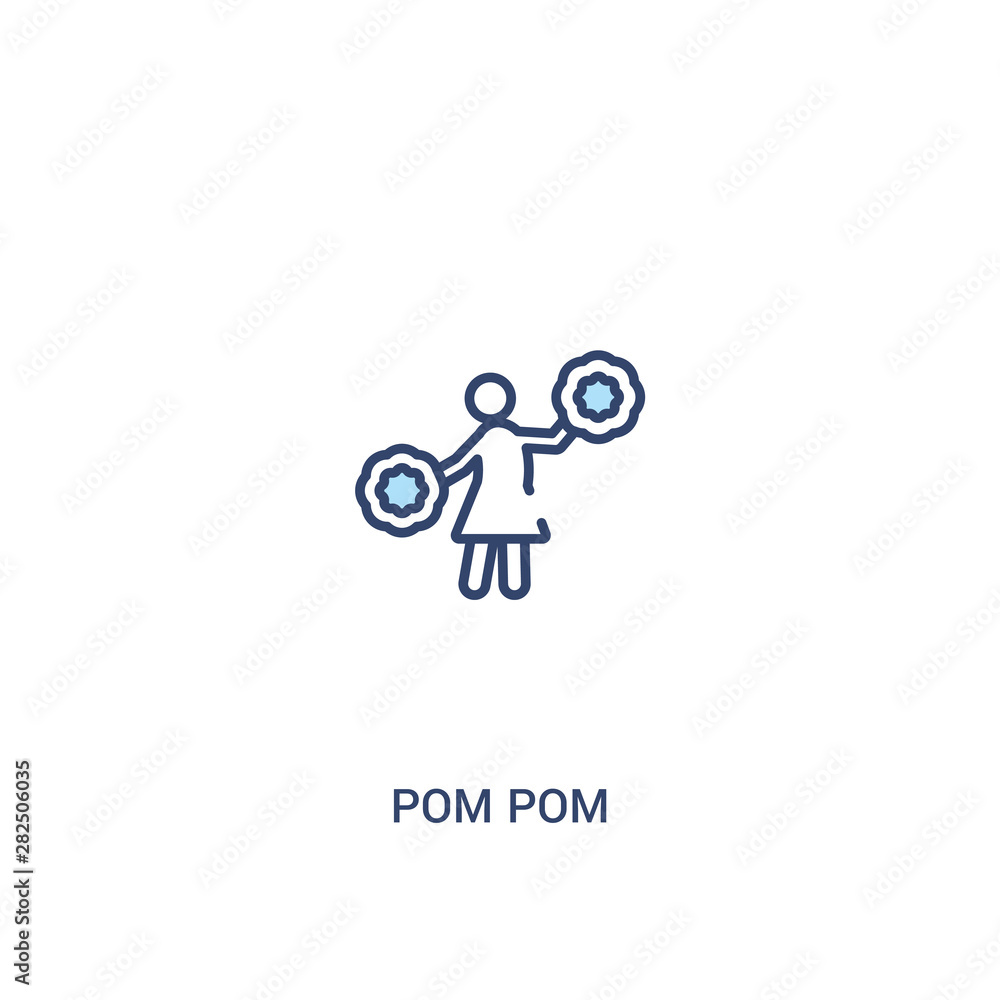 Poster pom pom concept 2 colored icon. simple line element illustration. outline blue pom symbol. can be us