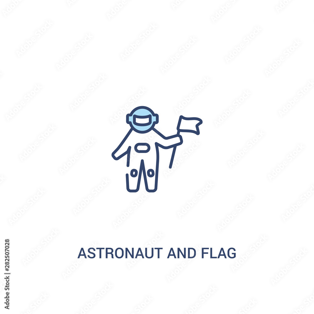 Poster astronaut and flag concept 2 colored icon. simple line element illustration. outline blue astronaut 
