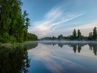 landscape with lake and blue sky