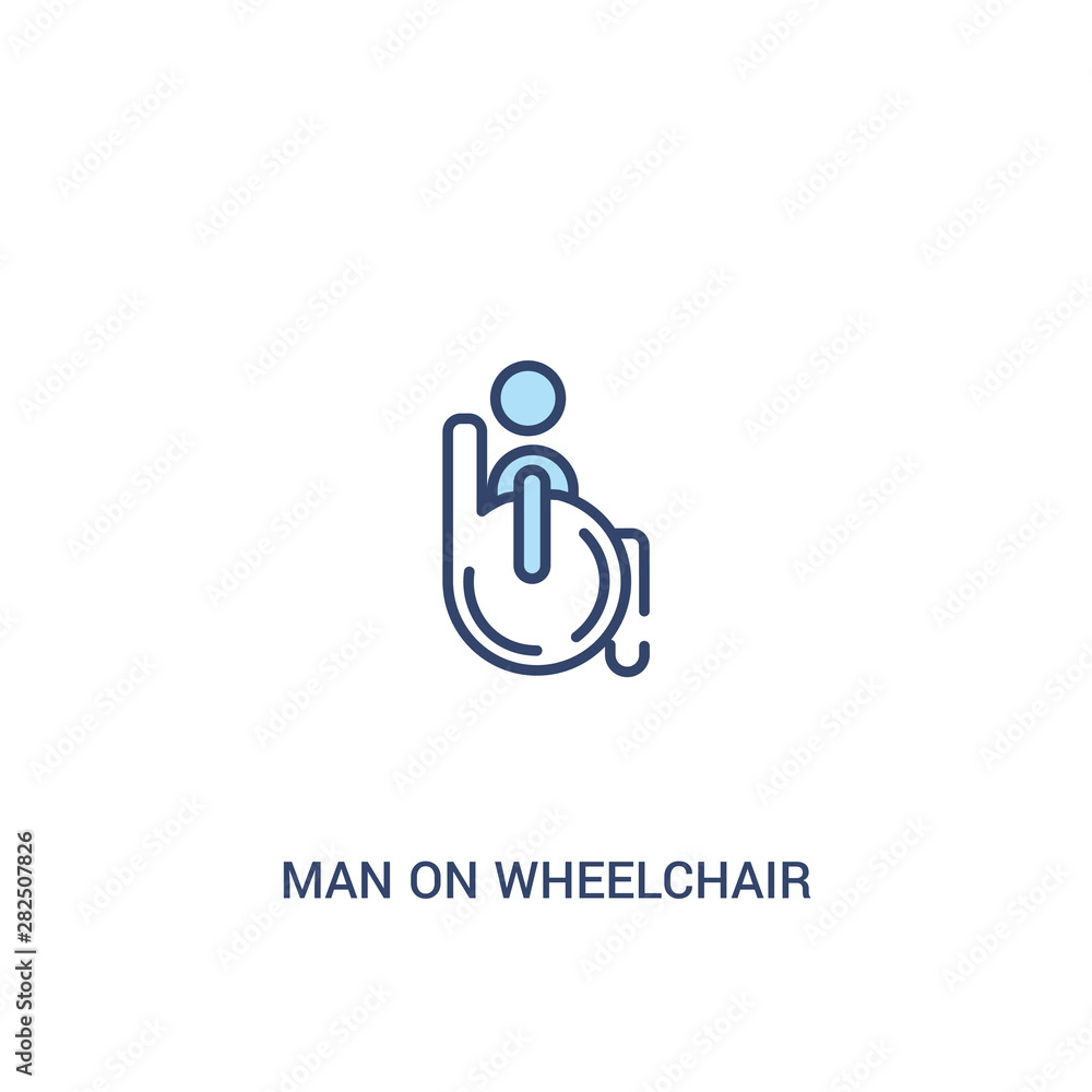 Poster man on wheelchair concept 2 colored icon. simple line element illustration. outline blue man on whee