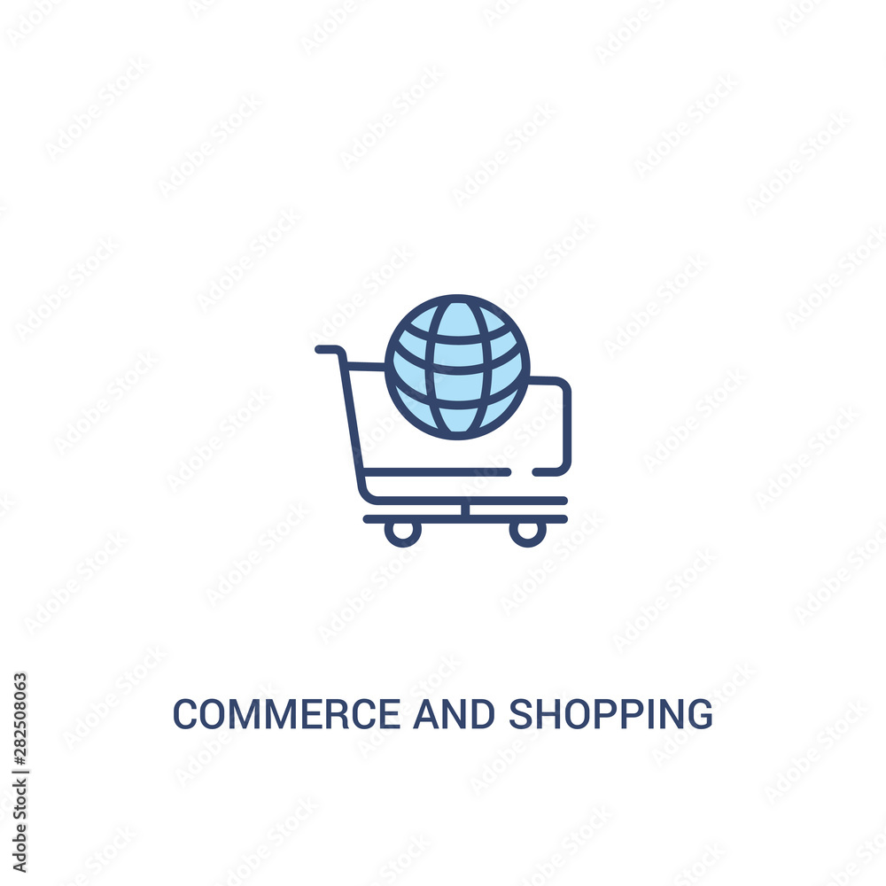 Poster commerce and shopping concept 2 colored icon. simple line element illustration. outline blue commerc