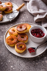 Homemade donuts with rose jam