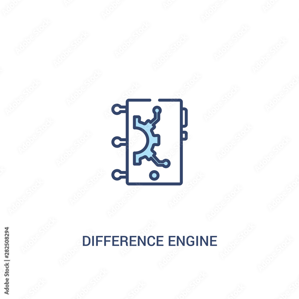 Poster difference engine concept 2 colored icon. simple line element illustration. outline blue difference 