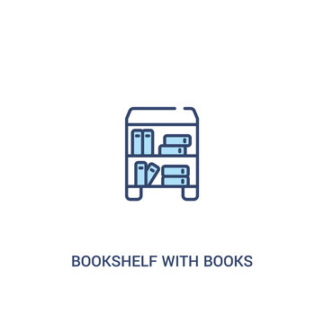 bookshelf with books concept 2 colored icon. simple line element illustration. outline blue bookshelf with books symbol. can be used for web and mobile ui/ux.