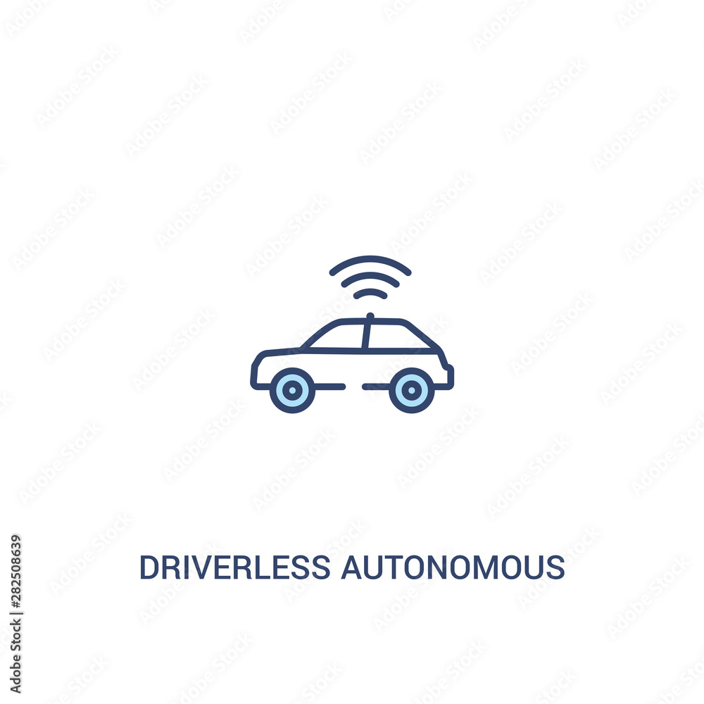 Poster driverless autonomous car concept 2 colored icon. simple line element illustration. outline blue dri