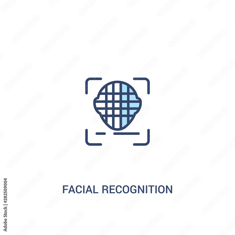 Poster facial recognition concept 2 colored icon. simple line element illustration. outline blue facial rec