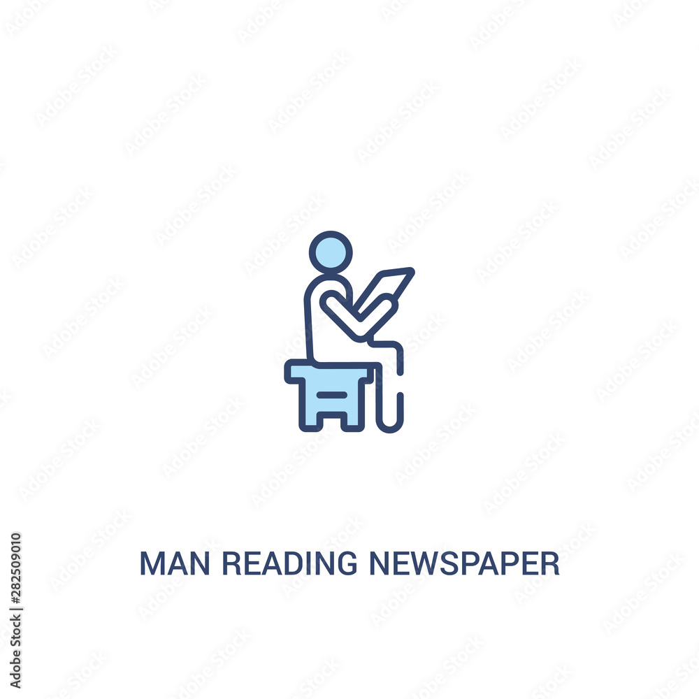 Poster man reading newspaper concept 2 colored icon. simple line element illustration. outline blue man rea