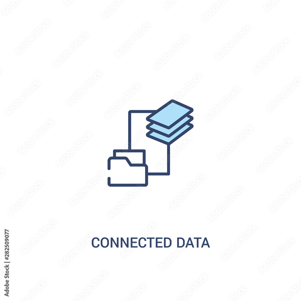 Poster connected data concept 2 colored icon. simple line element illustration. outline blue connected data