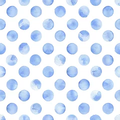 Tapeten Nahtloses Muster des netten Aquarells. Blaue Kreise auf weißem Hintergrund mit Farbe auf Papier gezeichnet. Druck für Textilien, Scrapbooking, Tapeten, Wrapper. Vektor-Illustration. © flovie