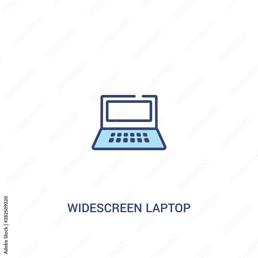 Poster widescreen laptop concept 2 colored icon. simple line element illustration. outline blue widescreen 