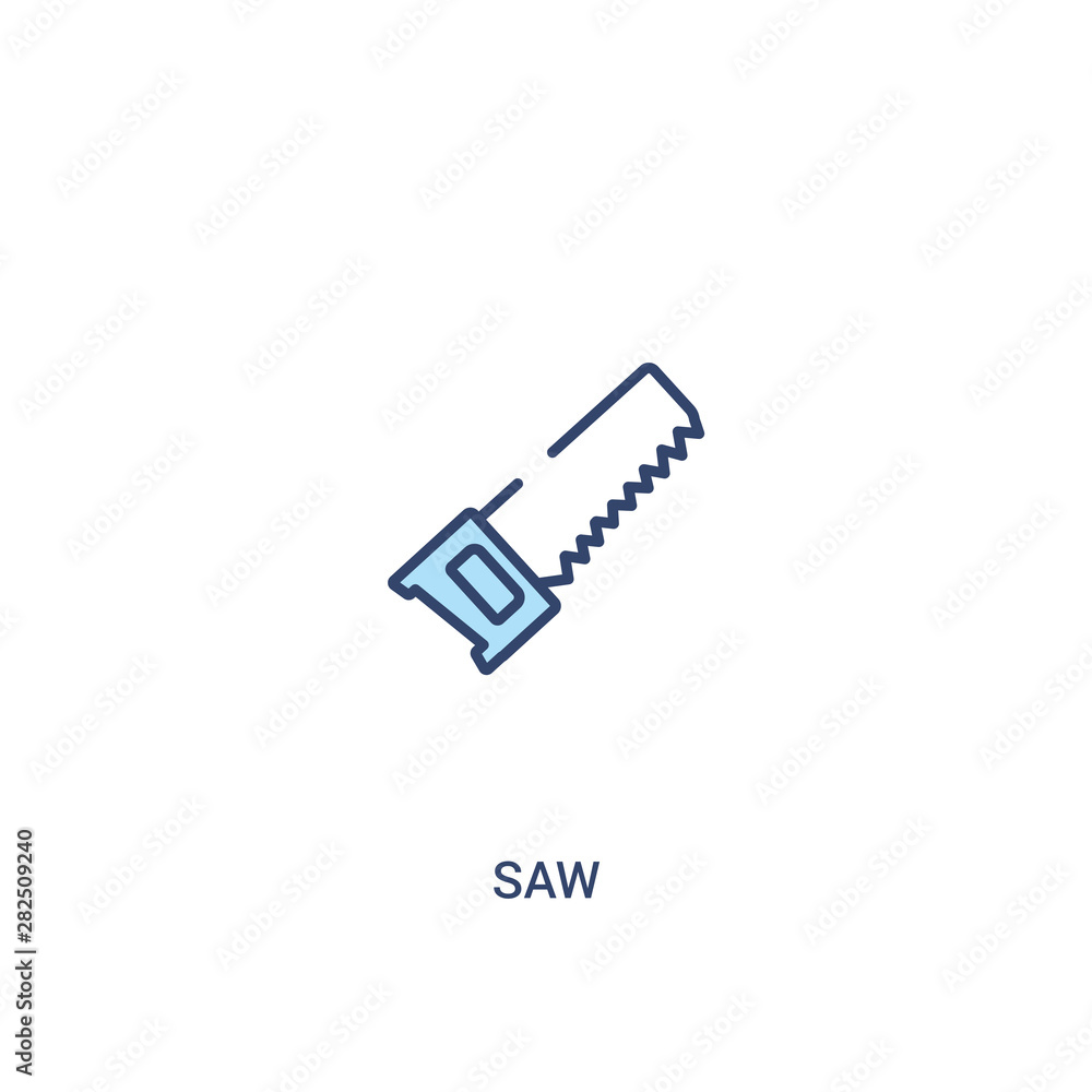 Poster saw concept 2 colored icon. simple line element illustration. outline blue saw symbol. can be used f