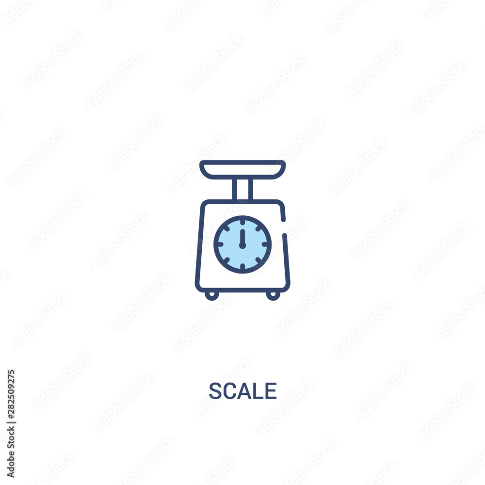 Poster scale concept 2 colored icon. simple line element illustration. outline blue scale symbol. can be us