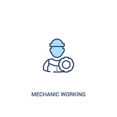 mechanic working concept 2 colored icon. simple line element illustration. outline blue mechanic working symbol. can be used for web and mobile ui/ux.