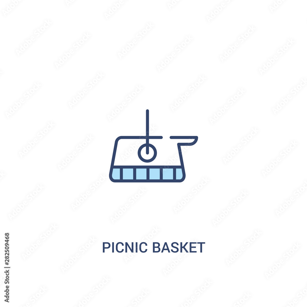 Poster picnic basket concept 2 colored icon. simple line element illustration. outline blue picnic basket s
