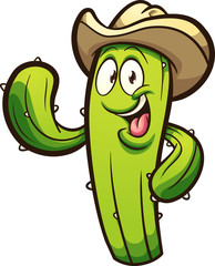 Happy cartoon cactus wearing a cowboy hat clip art. Vector illustration with simple gradients. All in a single layer.  © Memoangeles