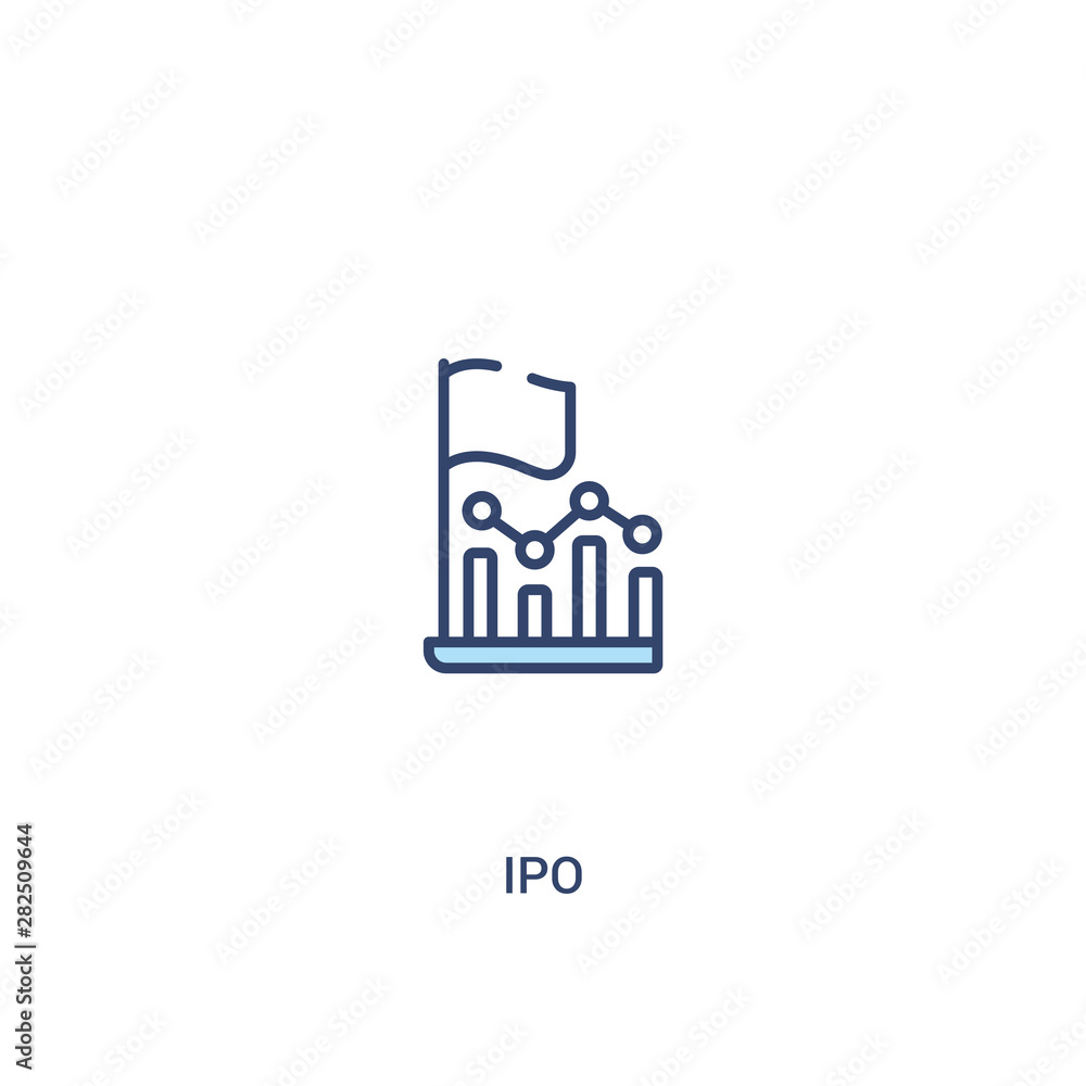 Poster ipo concept 2 colored icon. simple line element illustration. outline blue ipo symbol. can be used f