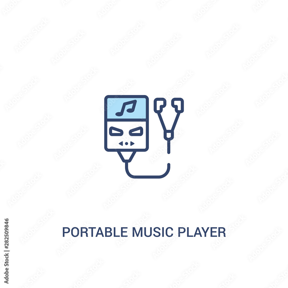 Poster portable music player concept 2 colored icon. simple line element illustration. outline blue portabl