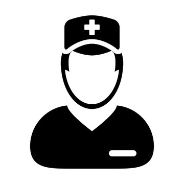 Surgeon icon vector male person profile avatar with a stethoscope for medical treatment in a glyph pictogram illustration