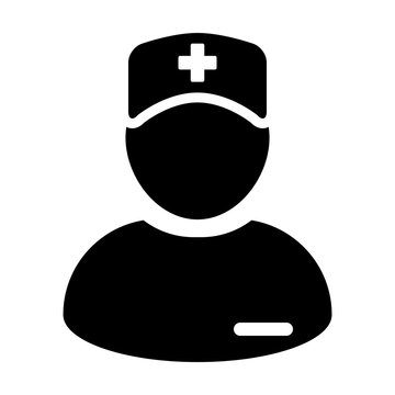 Medical consultant icon vector male person profile avatar with a stethoscope for treatment in a glyph pictogram illustration