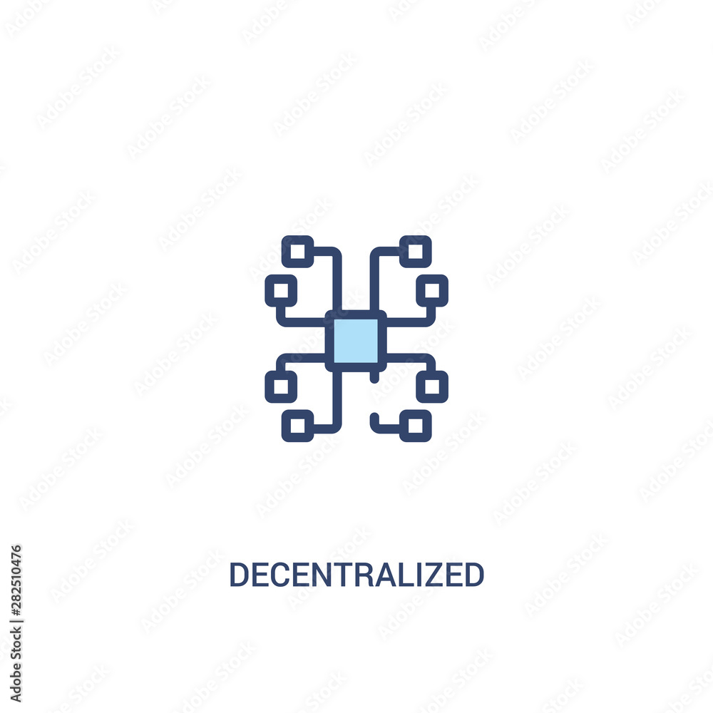 Poster decentralized concept 2 colored icon. simple line element illustration. outline blue decentralized s