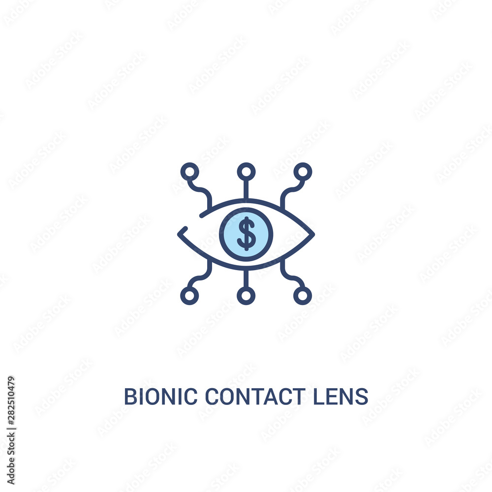 Poster bionic contact lens concept 2 colored icon. simple line element illustration. outline blue bionic co