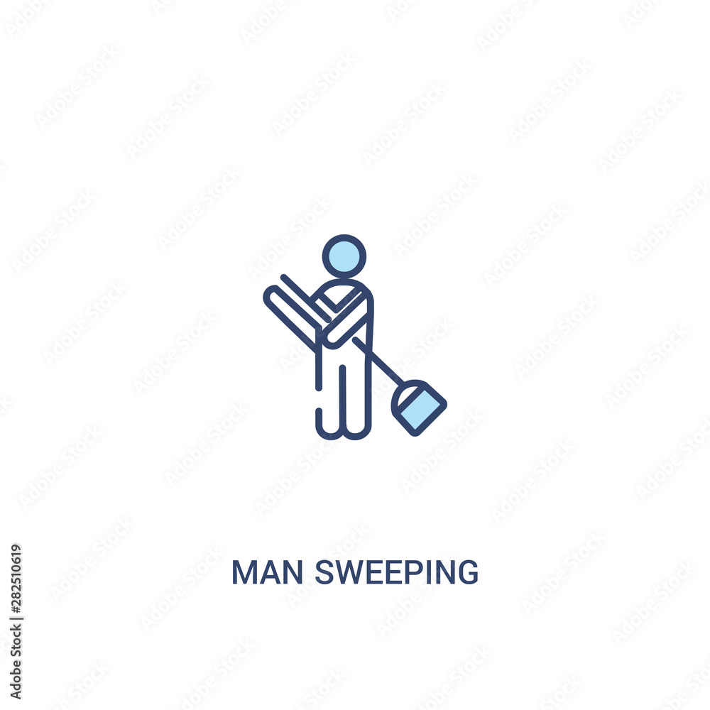 Poster man sweeping concept 2 colored icon. simple line element illustration. outline blue man sweeping sym