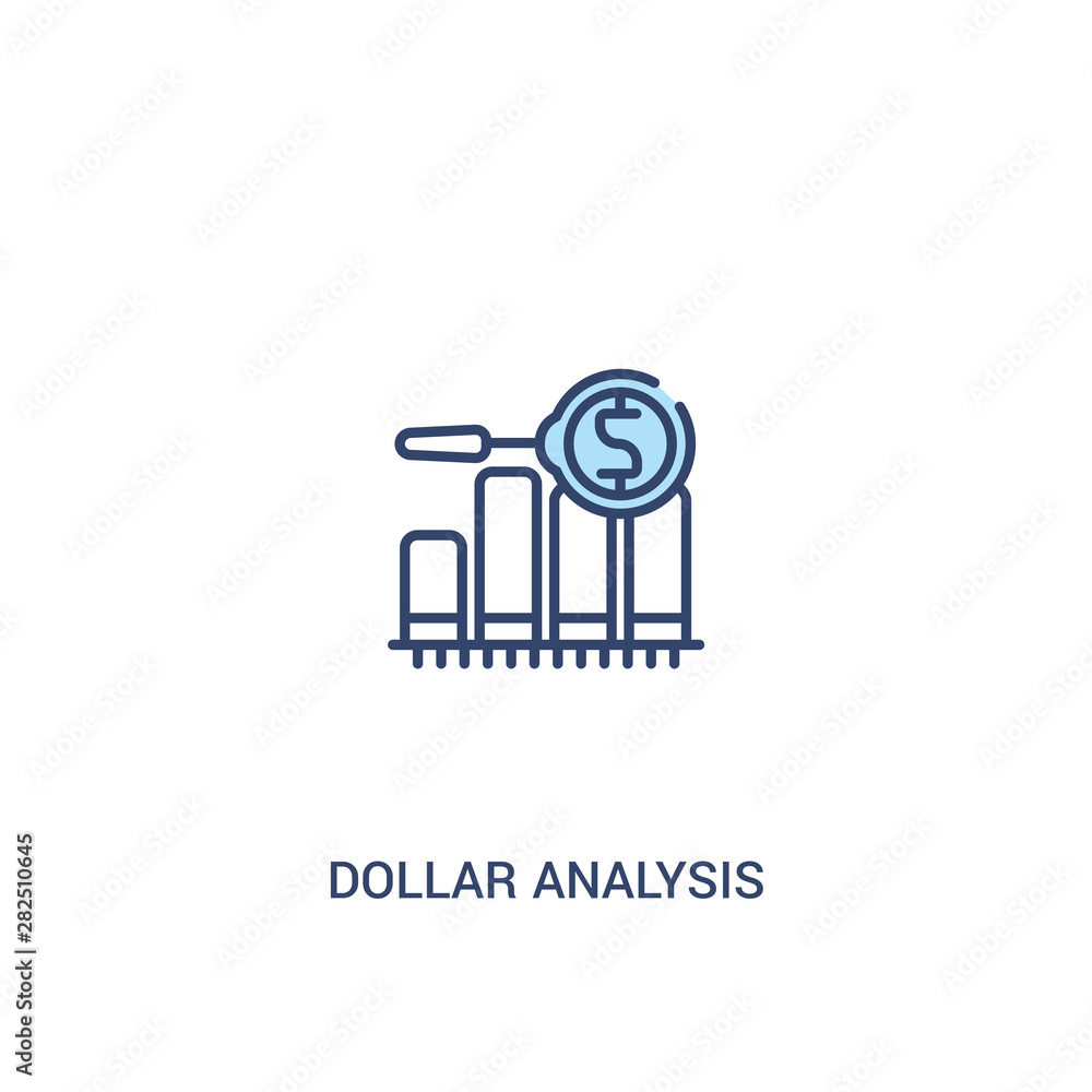 Aufkleber dollar analysis bars chart concept 2 colored icon. simple line element illustration. outline blue do