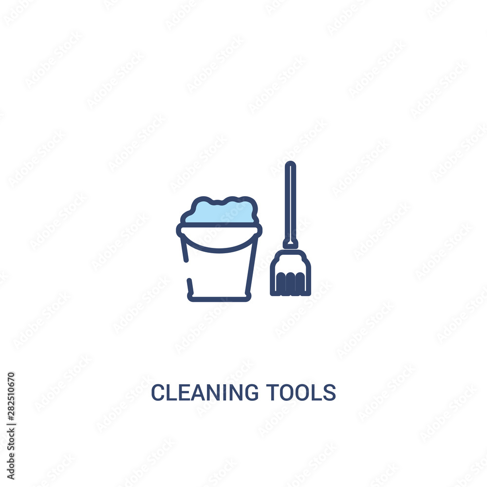Poster cleaning tools concept 2 colored icon. simple line element illustration. outline blue cleaning tools