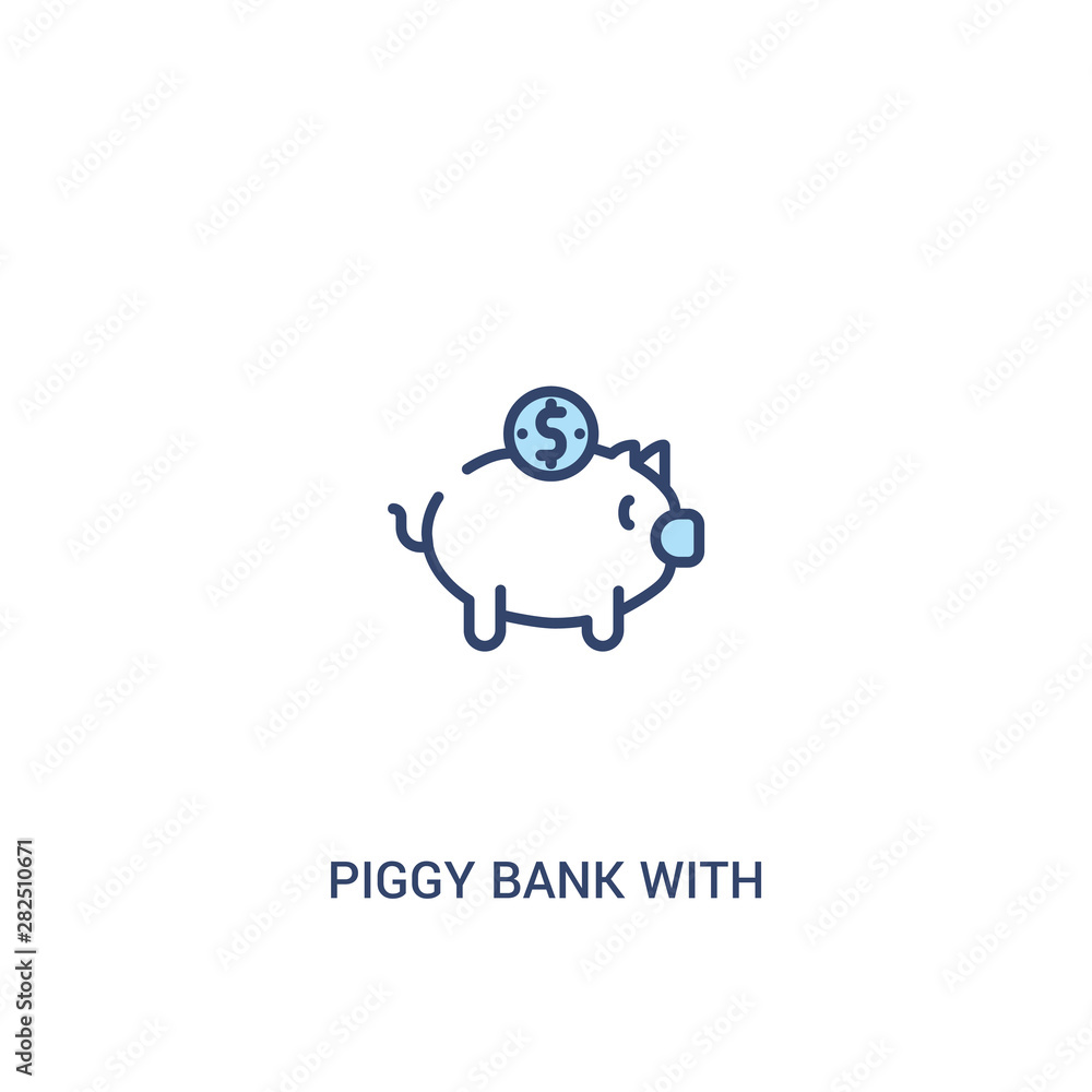 Poster piggy bank with coin concept 2 colored icon. simple line element illustration. outline blue piggy ba