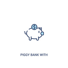 piggy bank with coin concept 2 colored icon. simple line element illustration. outline blue piggy bank with coin symbol. can be used for web and mobile ui/ux.