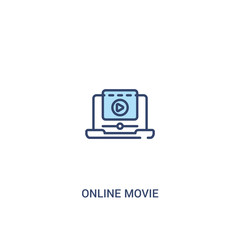 online movie concept 2 colored icon. simple line element illustration. outline blue online movie symbol. can be used for web and mobile ui/ux.
