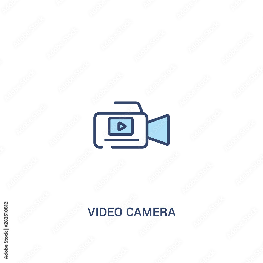 Poster video camera concept 2 colored icon. simple line element illustration. outline blue video camera sym