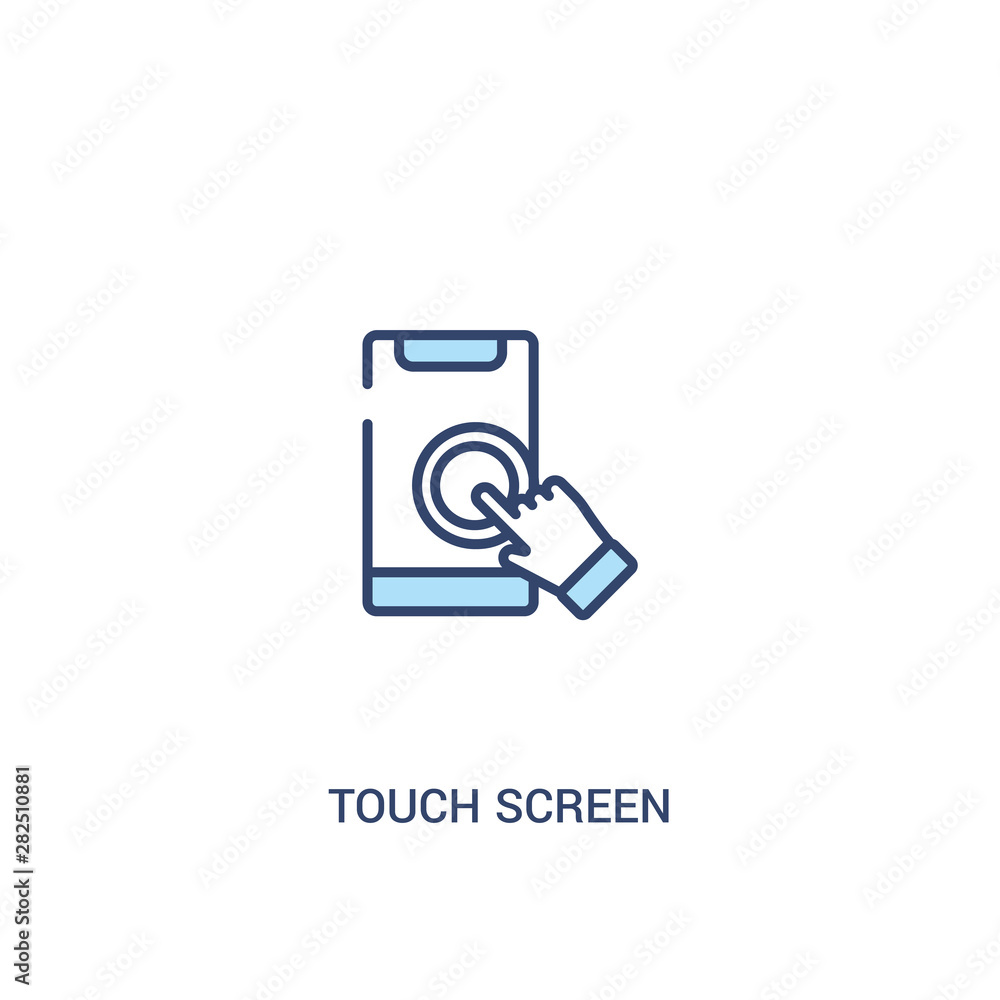 Poster touch screen concept 2 colored icon. simple line element illustration. outline blue touch screen sym