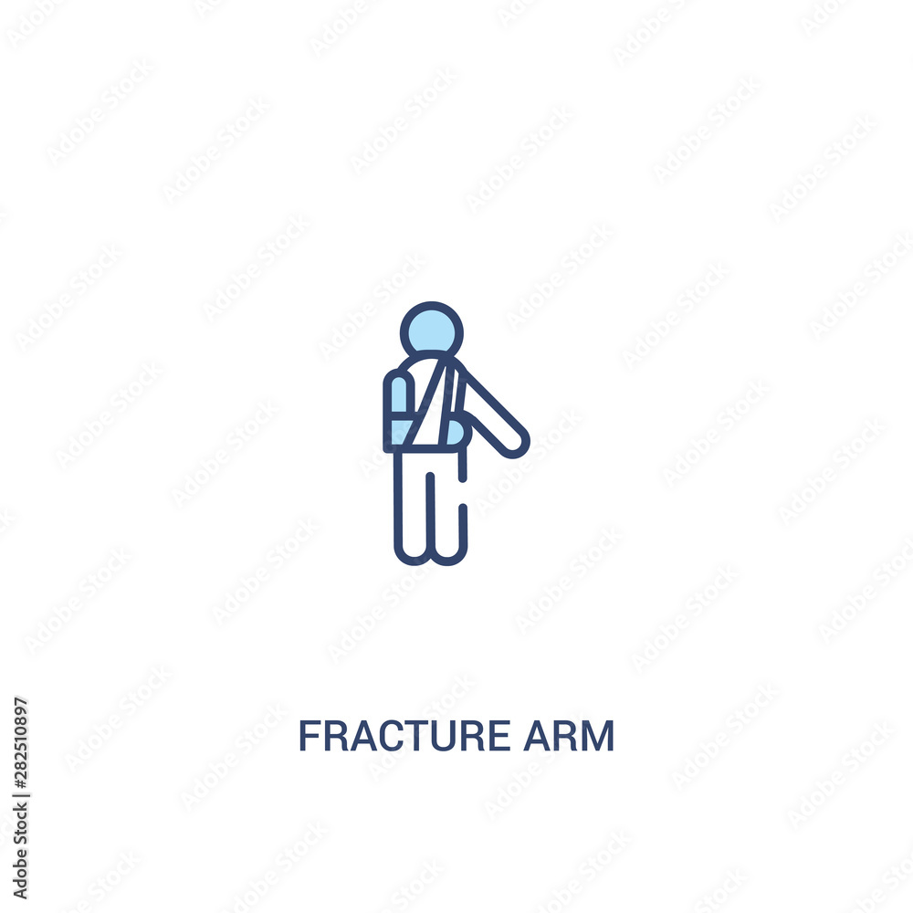 Poster fracture arm concept 2 colored icon. simple line element illustration. outline blue fracture arm sym