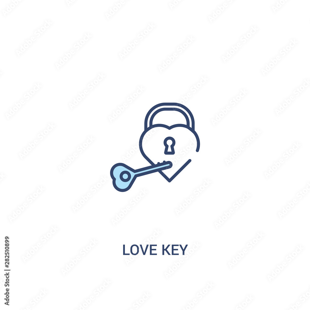 Poster love key concept 2 colored icon. simple line element illustration. outline blue love key symbol. can