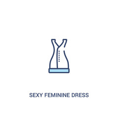 sexy feminine dress in black concept 2 colored icon. simple line element illustration. outline blue sexy feminine dress in black symbol. can be used for web and mobile ui/ux.