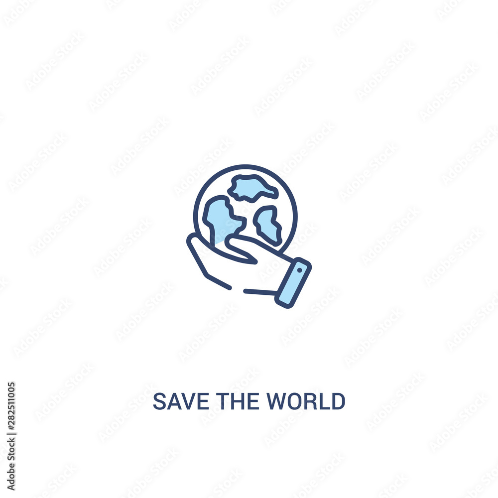 Poster save the world concept 2 colored icon. simple line element illustration. outline blue save the world