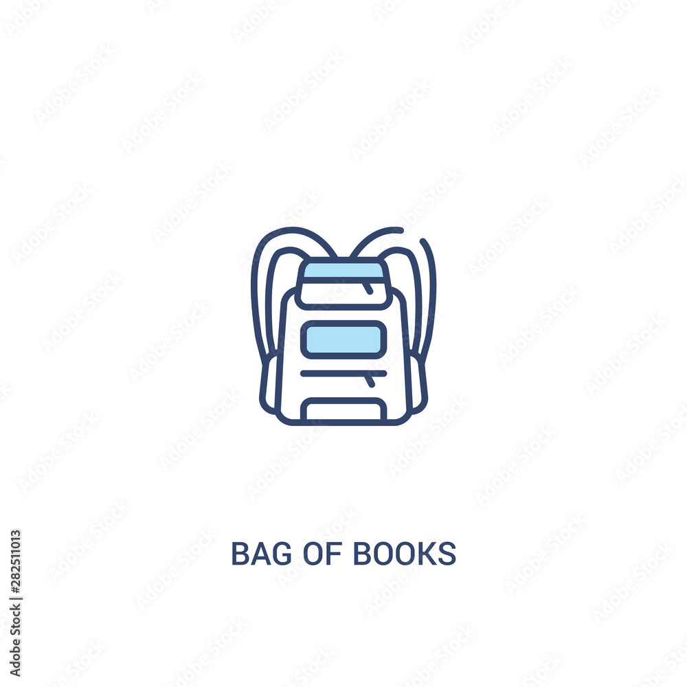 Poster bag of books concept 2 colored icon. simple line element illustration. outline blue bag of books sym