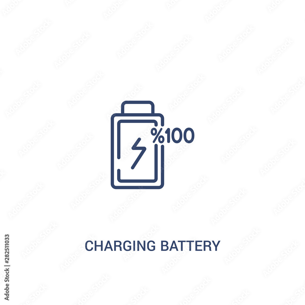 Poster charging battery concept 2 colored icon. simple line element illustration. outline blue charging bat