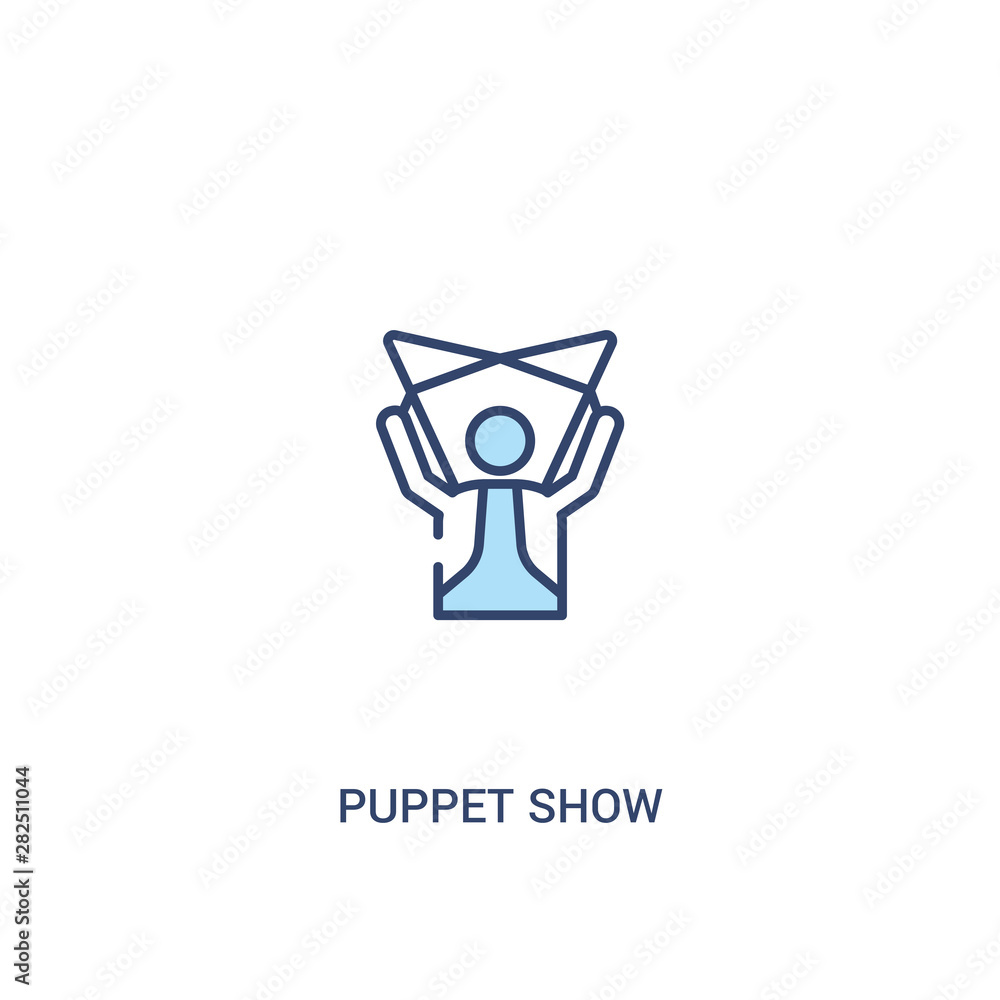 Poster puppet show concept 2 colored icon. simple line element illustration. outline blue puppet show symbo
