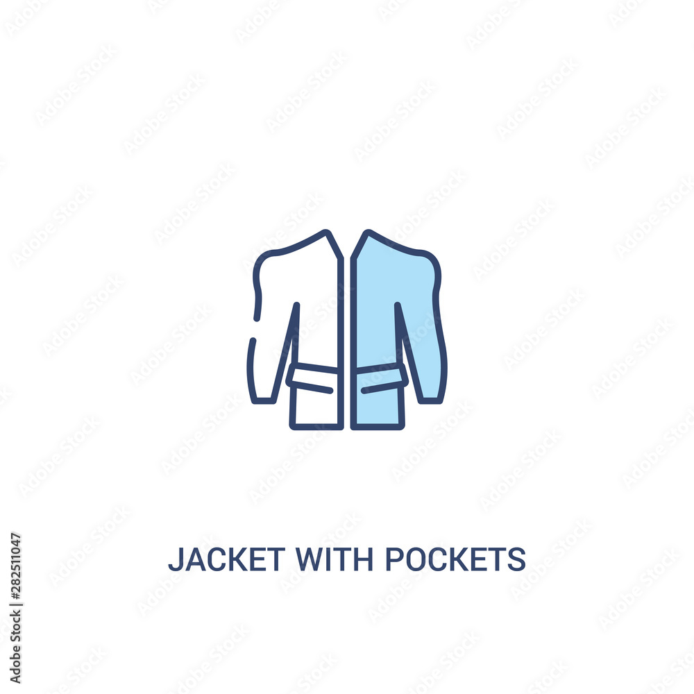 Poster jacket with pockets concept 2 colored icon. simple line element illustration. outline blue jacket wi