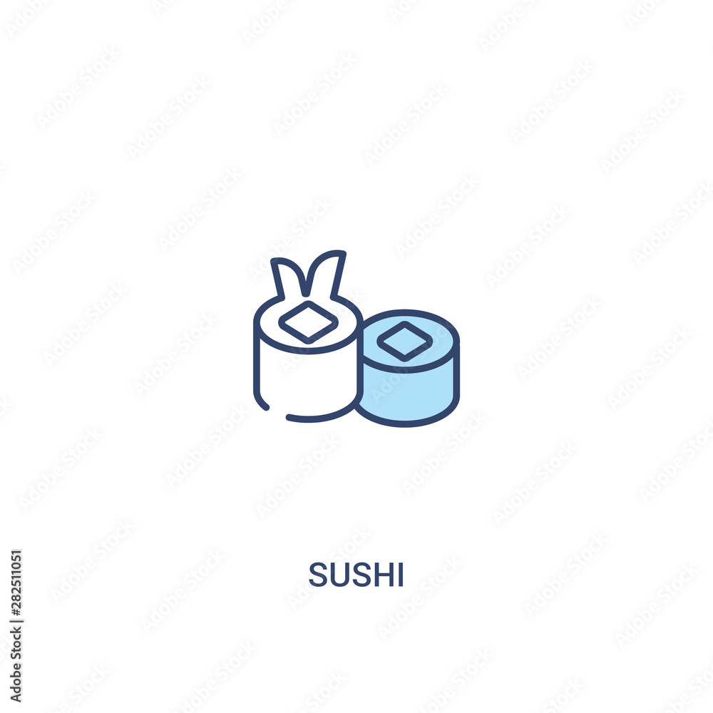 Poster sushi concept 2 colored icon. simple line element illustration. outline blue sushi symbol. can be us