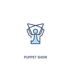 puppet show concept 2 colored icon. simple line element illustration. outline blue puppet show symbol. can be used for web and mobile ui/ux.