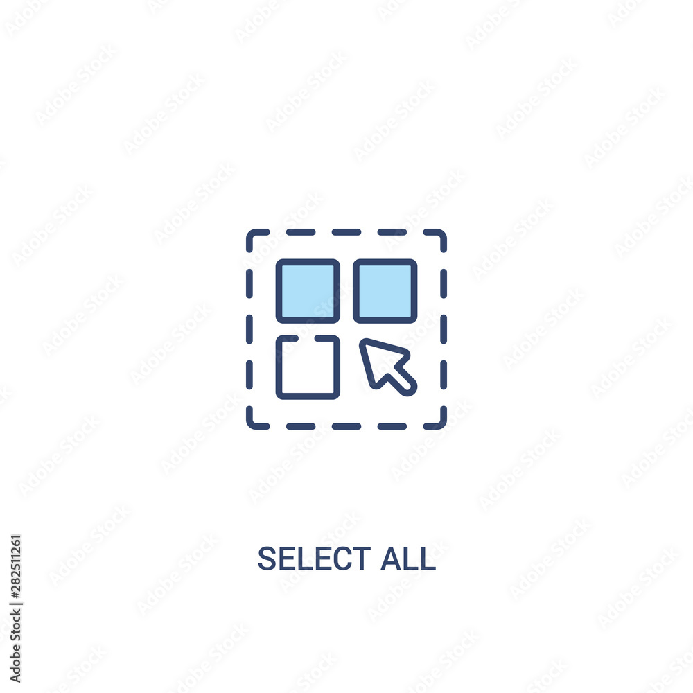 Poster select all concept 2 colored icon. simple line element illustration. outline blue select all symbol.