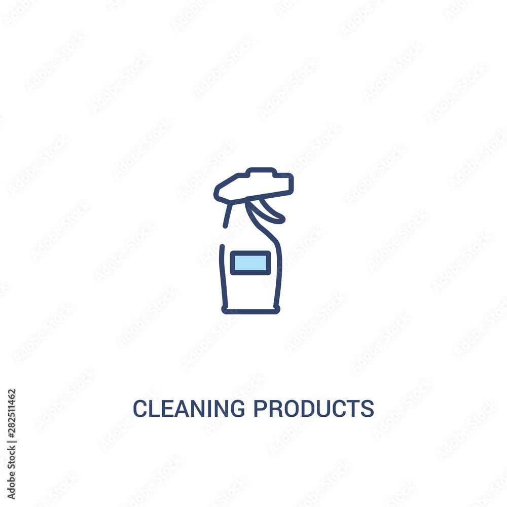Poster cleaning products concept 2 colored icon. simple line element illustration. outline blue cleaning pr