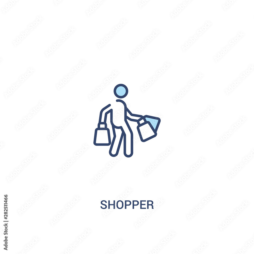 Poster shopper concept 2 colored icon. simple line element illustration. outline blue shopper symbol. can b