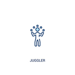 juggler concept 2 colored icon. simple line element illustration. outline blue juggler symbol. can be used for web and mobile ui/ux.