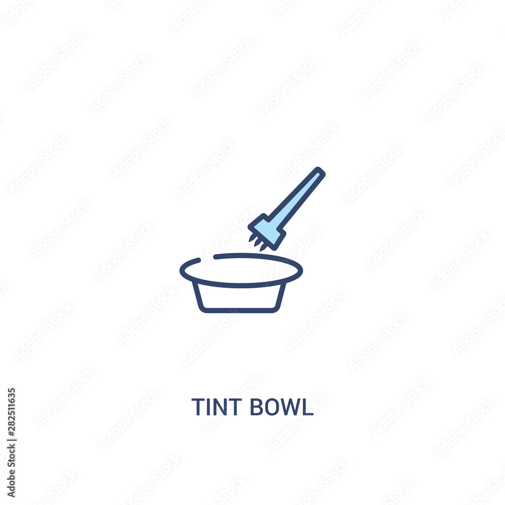 Poster tint bowl concept 2 colored icon. simple line element illustration. outline blue tint bowl symbol. c